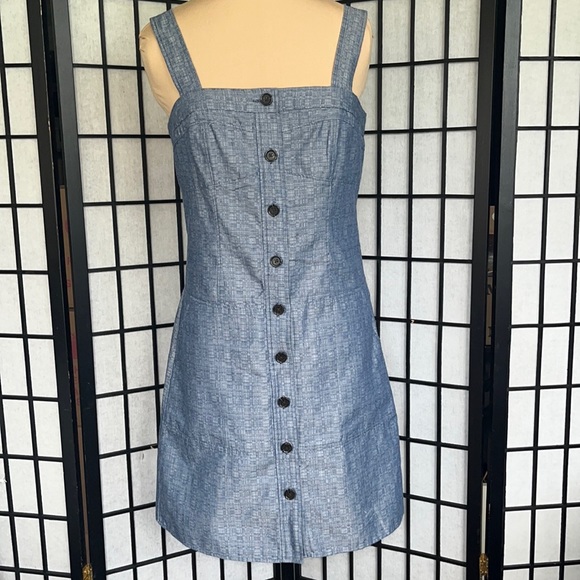 Derek Lam Blue Button Front Wide Strap Dress 10 - Picture 2 of 13